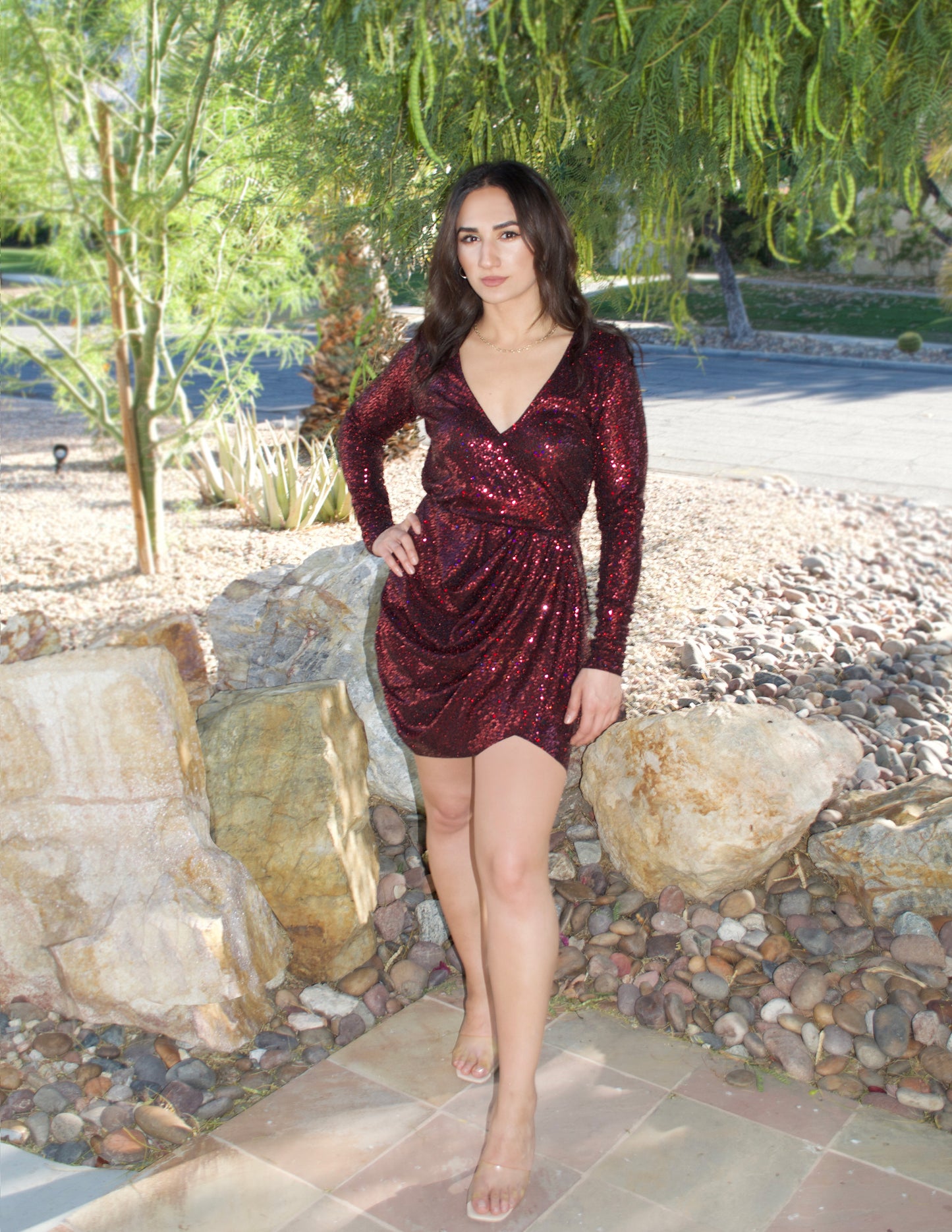 Garnet Surplice Mini Dress