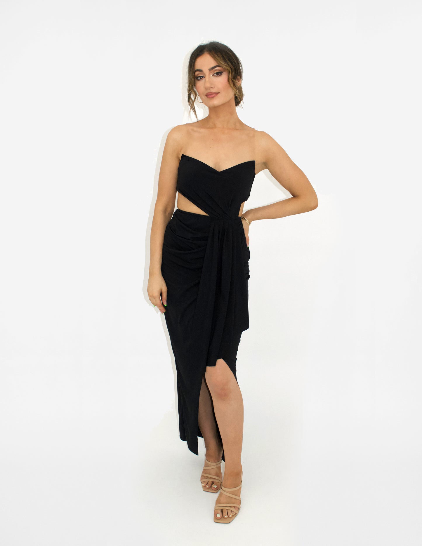 Sleeveless Pleated Cut Out Gown