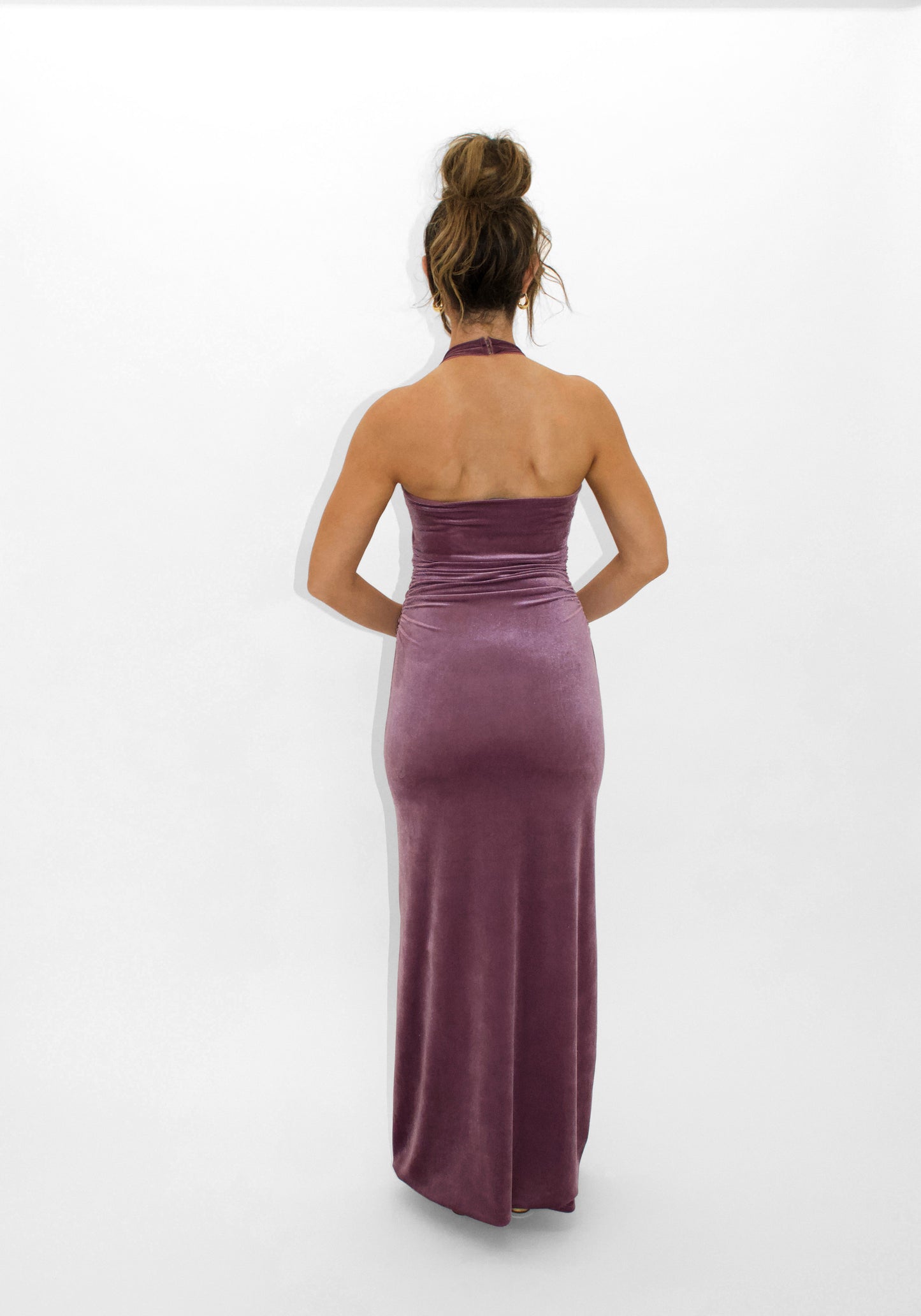 Mauve Halter Shirred Gown