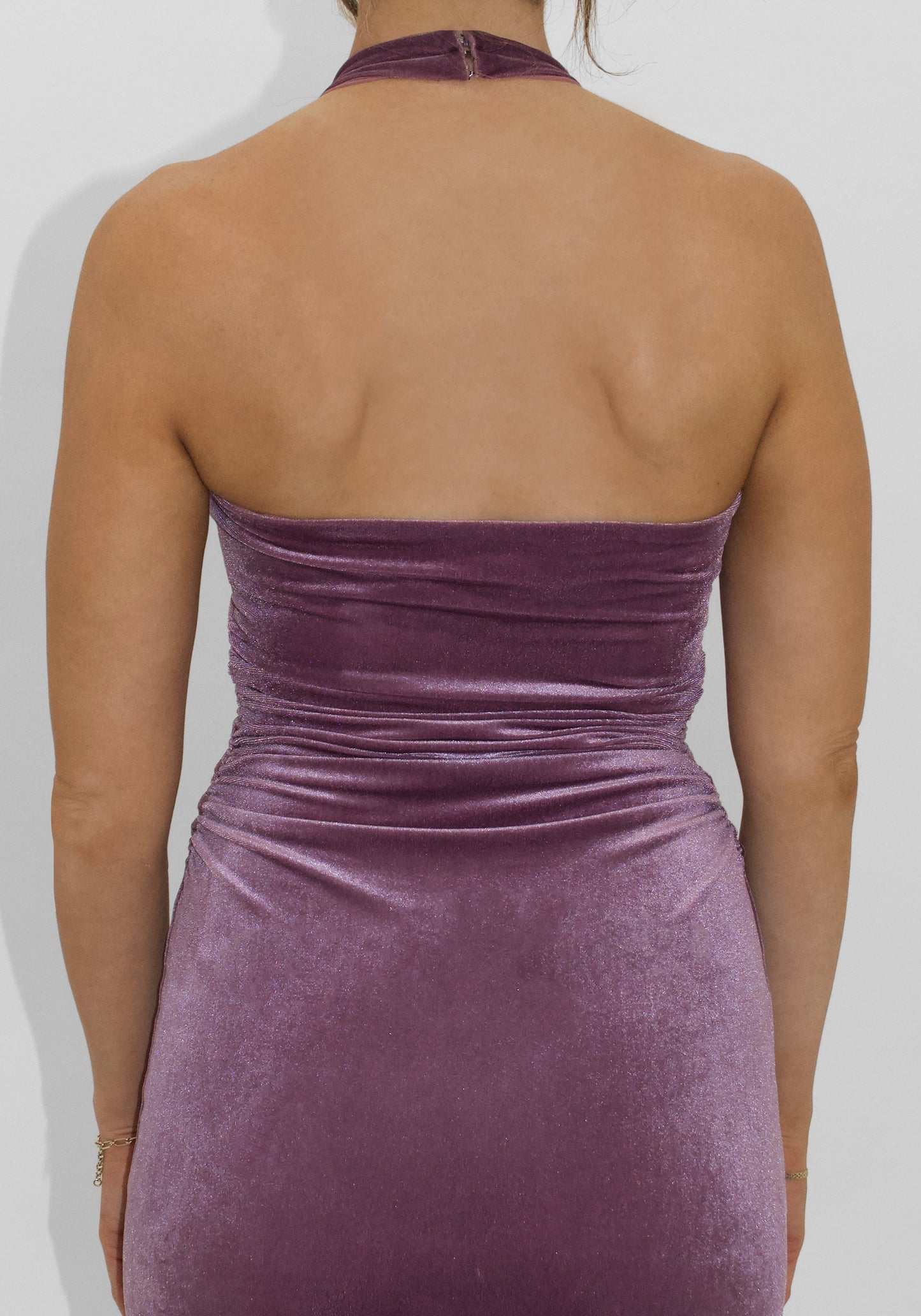 Mauve Halter Shirred Gown